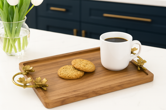 Decorative Serving Wooden Trays - Flower Handle