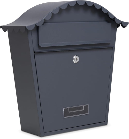 Assorted Collections Wall Mounted Post Box, Lockable Mailbox with 2 Keys, Weatherproof Galvanized Steel Letterbox, Easy to Install, 36x13x37cm (Grey)