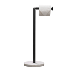 ACL Toilet Roll Holder - Modern Black Metal Stand with Round Marble Base - Black