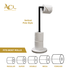 ACL Toilet Roll Holder - Modern Black Metal Stand with Round Marble Base - Black