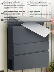 Wall Mounted Post Box with Newspaper Holder - Lockable Letterbox with 2 Keys