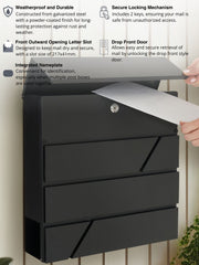 Wall Mounted Post Box with Newspaper Holder - Lockable with 2 Keys