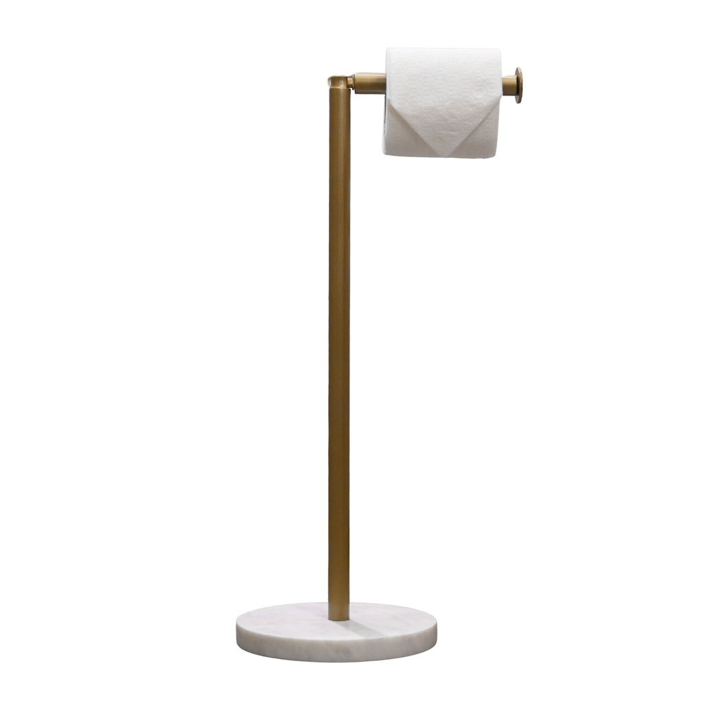 ACL Toilet Roll Holder - Modern Gold Metal Stand with Round Marble Bas ...