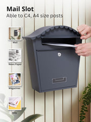 Assorted Collections Wall Mounted Post Box, Lockable Mailbox with 2 Keys, Weatherproof Galvanized Steel Letterbox, Easy to Install, 36x13x37cm (Grey)