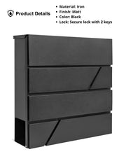Wall Mounted Post Box with Newspaper Holder - Lockable with 2 Keys
