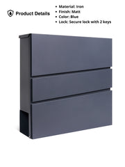 Wall Mounted Post Box with Newspaper Holder - Lockable Letterbox with 2 Keys