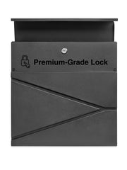 Wall Mounted Post Box with Newspaper Holder, Lockable with 2 Keys, Modern Design, Easy to Install, 37x10.5x37 cm (Black)