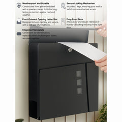 Wall Mounted Post Box with Newspaper Holder - Lockable with 2 Keys