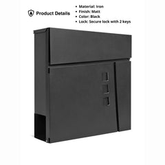 Wall Mounted Post Box with Newspaper Holder - Lockable with 2 Keys