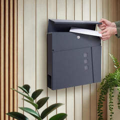 Wall Mounted Post Box with Newspaper Holder - Lockable with 2 Keys