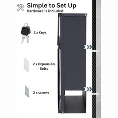 Wall Mounted Post Box with Newspaper Holder - Lockable with 2 Keys
