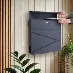 Wall Mounted Post Box with Newspaper Holder - Lockable with 2 Keys