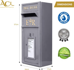 Classic ER Wall Mounted Post Box - Grey