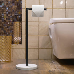 ACL Toilet Roll Holder - Modern Black Metal Stand with Round Marble Base - Black