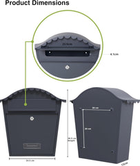 Assorted Collections Wall Mounted Post Box, Lockable Mailbox with 2 Keys, Weatherproof Galvanized Steel Letterbox, Easy to Install, 36x13x37cm (Grey)