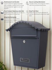 Assorted Collections Wall Mounted Post Box, Lockable Mailbox with 2 Keys, Weatherproof Galvanized Steel Letterbox, Easy to Install, 36x13x37cm (Grey)