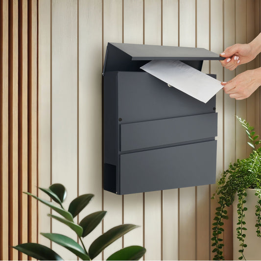 Wall Mounted Post Box with Newspaper Holder - Lockable Letterbox with 2 Keys