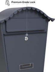 Assorted Collections Wall Mounted Post Box, Lockable Mailbox with 2 Keys, Weatherproof Galvanized Steel Letterbox, Easy to Install, 36x13x37cm (Grey)