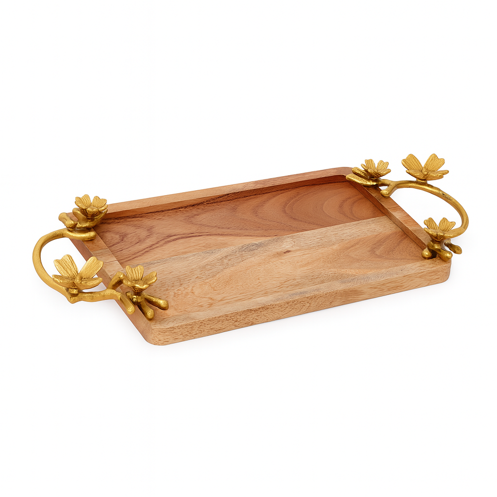 Decorative Serving Wooden Trays - Flower Handle