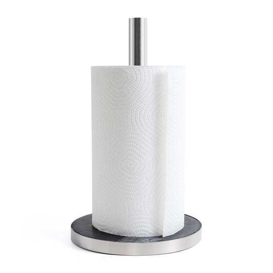 Kitchen Roll Holder Dispenser Countertop Kitchen Towel Holder Free Standing Paper Roll Holders with Marble Base for Standard Kitchen Rolls (Silver)