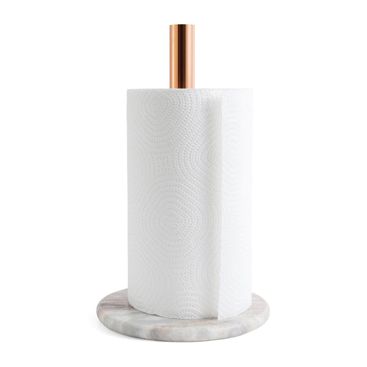 Kitchen Roll Holder Dispenser Countertop Kitchen Towel Holder Free Standing Paper Roll Holders with Marble Base for Standard Rolls (Rose Gold)