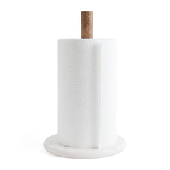 Natural Wood Kitchen Roll Holder Dispenser with Marble Base for Standard Rolls