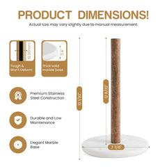 Natural Wood Kitchen Roll Holder Dispenser with Marble Base for Standard Rolls