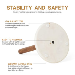 Natural Wood Kitchen Roll Holder Dispenser with Marble Base for Standard Rolls