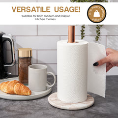 Kitchen Roll Holder Dispenser Countertop Kitchen Towel Holder Free Standing Paper Roll Holders with Marble Base for Standard Rolls (Rose Gold)
