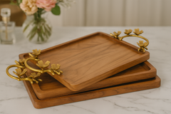 Decorative Serving Wooden Trays - Flower Handle
