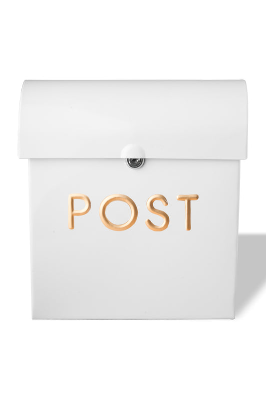 POST Embossed Lockable Post Box Double Flap - White