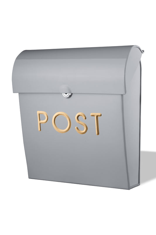 POST Embossed Lockable Post Box Double Flap - Grey Large
