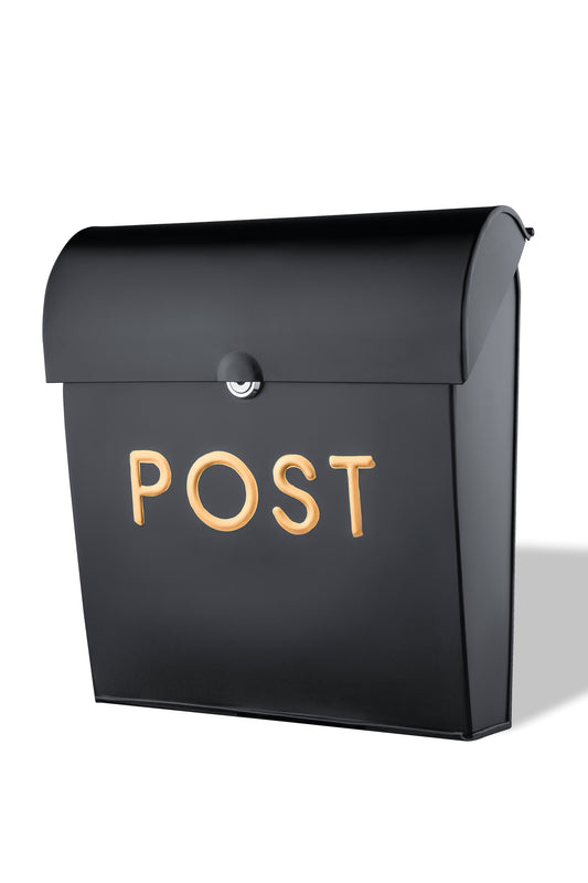 POST Embossed Lockable Post Box Double Flap - Black Large