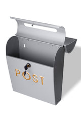 POST Embossed Lockable Post Box Double Flap - Grey Large