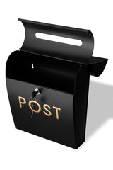 POST Embossed Lockable Post Box Double Flap - Black Large