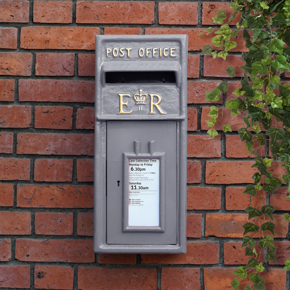 Classic ER Wall Mounted Post Box - Grey