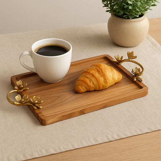 Decorative Serving Wooden Trays - Flower Handle