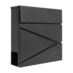 Wall Mounted Post Box with Newspaper Holder, Lockable with 2 Keys, Modern Design, Easy to Install, 37x10.5x37 cm (Black)