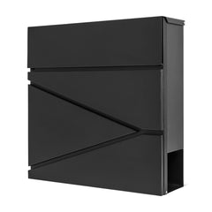 Wall Mounted Post Box with Newspaper Holder, Lockable with 2 Keys, Modern Design, Easy to Install, 37x10.5x37 cm (Black)