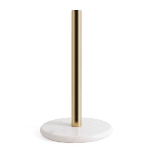 Kitchen Roll Holder with Marble Base - Free Standing Paper Towel Dispenser for Standard Rolls (Gold)
