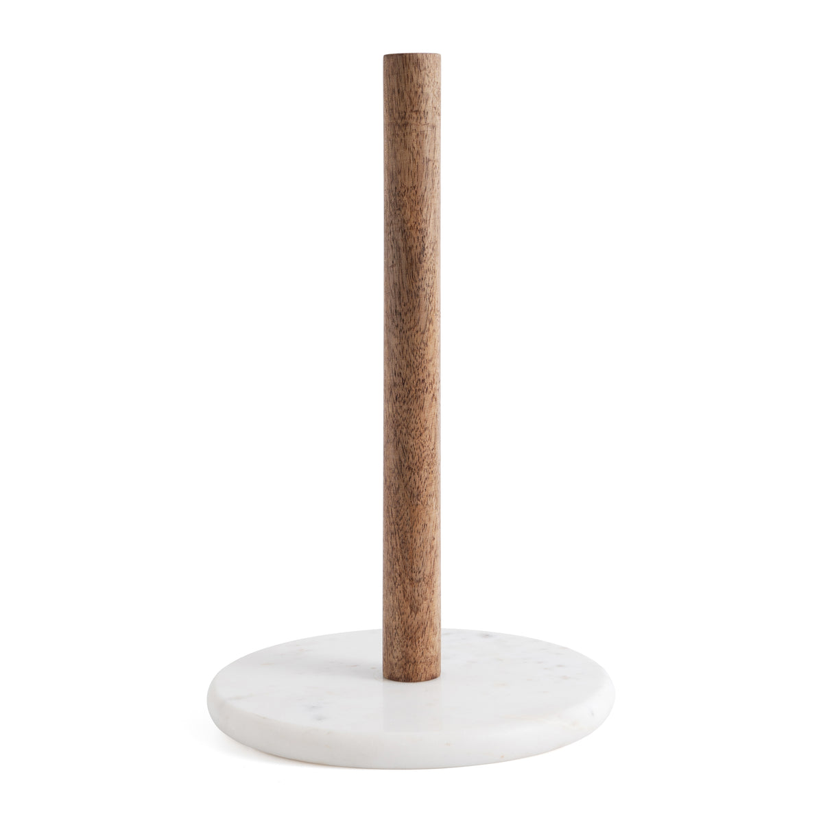 Natural Wood Kitchen Roll Holder Dispenser with Marble Base for Standard Rolls