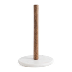 Natural Wood Kitchen Roll Holder Dispenser with Marble Base for Standard Rolls