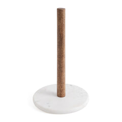Natural Wood Kitchen Roll Holder Dispenser with Marble Base for Standard Rolls