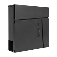 Wall Mounted Post Box with Newspaper Holder, Lockable with 2 Keys, Modern Design, Easy to Install, 37x10.5x37 cm (Black)