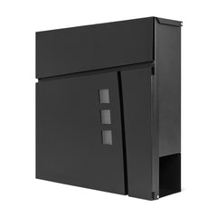 Wall Mounted Post Box with Newspaper Holder, Lockable with 2 Keys, Modern Design, Easy to Install, 37x10.5x37 cm (Black)