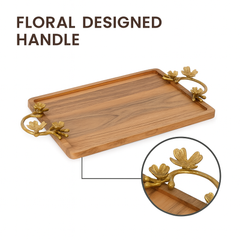 Decorative Serving Wooden Trays - Flower Handle