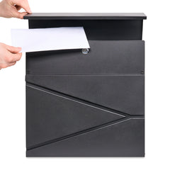 Wall Mounted Post Box with Newspaper Holder, Lockable with 2 Keys, Modern Design, Easy to Install, 37x10.5x37 cm (Black)