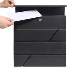Wall Mounted Post Box with Newspaper Holder, Lockable with 2 Keys, Modern Design, Easy to Install, 37x10.5x37 cm (Black)