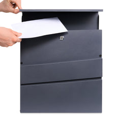 Wall Mounted Post Box with Newspaper Holder, Lockable with 2 Keys, Modern Design, Easy to Install, 37x10.5x37 cm (Black)