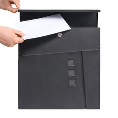 Wall Mounted Post Box with Newspaper Holder, Lockable with 2 Keys, Modern Design, Easy to Install, 37x10.5x37 cm (Black)